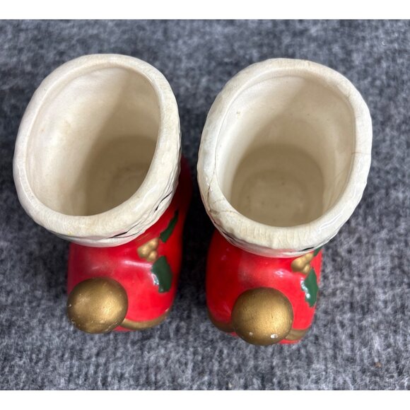 Vtg Ceramic Christmas Boot Figurines With Holly And Gold Ball Japan - Picture 2 of 7